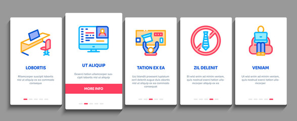 Poster - Office And Workplace Onboarding Mobile App Page Screen Vector. Office Table And Chair, Badge And Business Case, Water Cooler And Computer Screen Illustrations