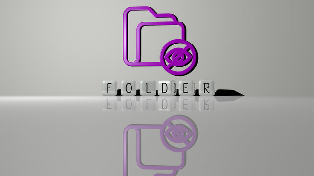 3D illustration of FOLDER graphics and text made by metallic dice letters for the related meanings of the concept and presentations. business and background