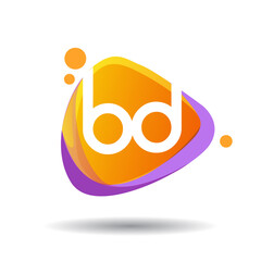 Letter BD logo in triangle splash and colorful background, letter combination logo design for creative industry, web, business and company.