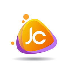 Wall Mural - Letter JC logo in triangle splash and colorful background, letter combination logo design for creative industry, web, business and company.