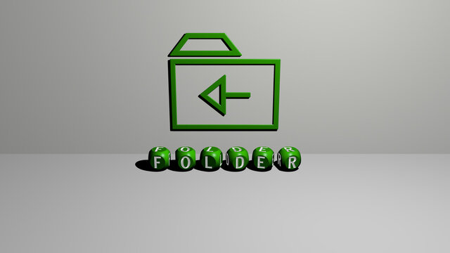 3D illustration of FOLDER graphics and text made by metallic dice letters for the related meanings of the concept and presentations. business and background