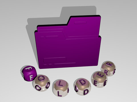 3D illustration of folder graphics and text around the icon made by metallic dice letters for the related meanings of the concept and presentations. business and background