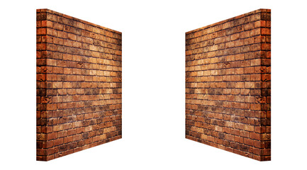 Wall Mural - side view of red brick wall grunge texture background isolated on white background. (clipping path)