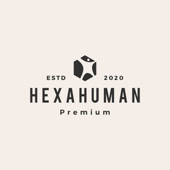 Wall Mural - human hexagon box hipster vintage logo vector icon illustration