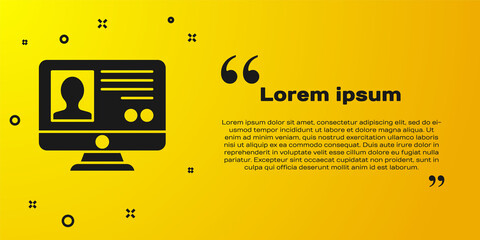 Black Create account screen icon isolated on yellow background. Vector.