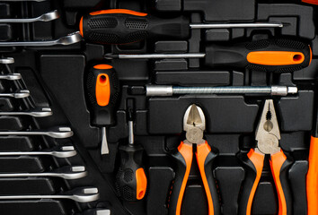 Wall Mural - Toolbox, tools kit detail close up.