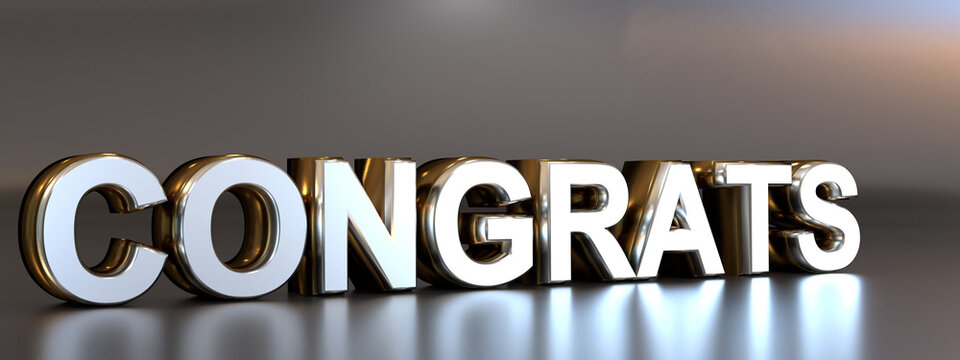 The word congratulations with reflections