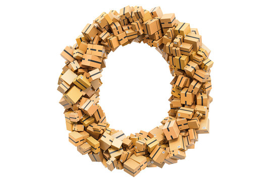 Letter O from cardboard boxes. 3D rendering