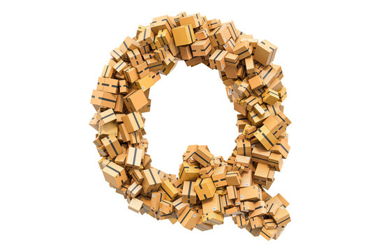 Letter Q from cardboard boxes. 3D rendering