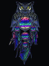 Artwork Illustration And T-shirt Design Owl And Dream Catcher  Premium Vector