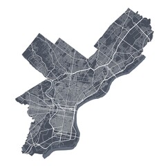 Wall Mural - Philadelphia map. Detailed map of Philadelphia city poster with streets. Dark vector.