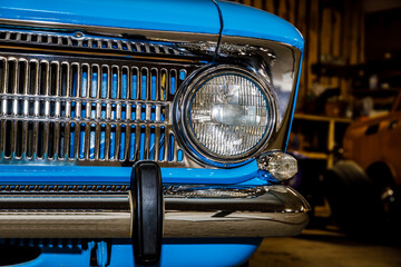 Aufkleber - blue retro car close up