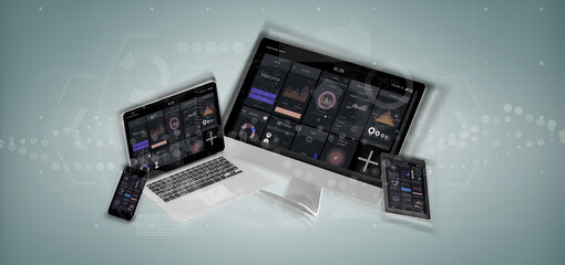Poster - Devices connected to a cloud multimedia network 3d rendering