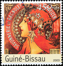 Advertising Illustration By Alfonse Mucha On Postage Stamp