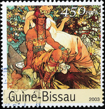 Advertising Illustration By Alfonse Mucha On Stamp Of Guinea Bissau
