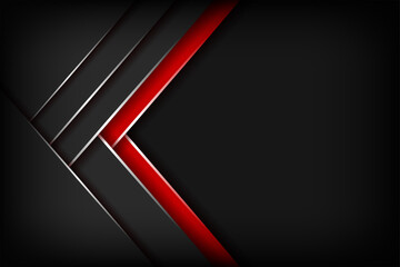 Poster - Modern 3d geometry shapes black frame layout lines with shiny color red borders on dark vector template background