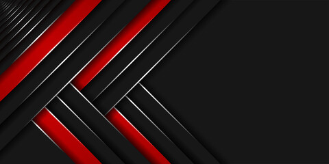 Poster - Modern 3d geometry shapes black frame layout lines with shiny color red borders on dark vector template background