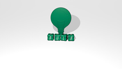 Poster - 3D graphical image of BULB vertically along with text built by metallic cubic letters from the top perspective, excellent for the concept presentation and slideshows. illustration and background