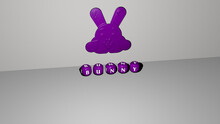 3D Graphical Image Of Bunny Vertically Along With Text Built By Metallic Cubic Letters From The Top Perspective, Excellent For The Concept Presentation And Slideshows. Easter And Illustration