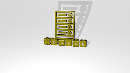 Poster - 3D illustration of server graphics and text made by metallic dice letters for the related meanings of the concept and presentations. data and computer