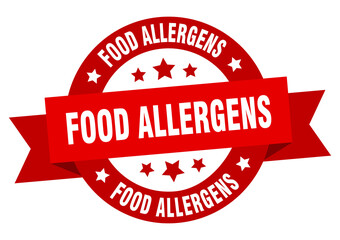 Poster - food allergens round ribbon isolated label. food allergens sign