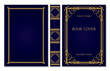 Book cover and spine ornament. Vintage old frames. Royal Golden and dark blue style design. Border to be printed on the covers of books.