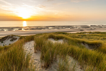 Les dunes entre Fort-Mahon et la baie d'Authie au soleil couchant