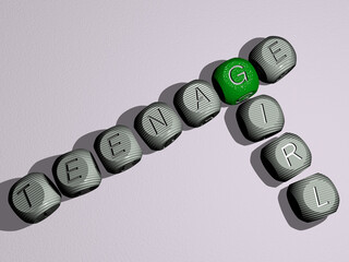 Poster - combination of teenage girl built by cubic letters from the top perspective, excellent for the concept presentation. beautiful and background