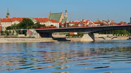 Wall Mural - Skyline river view with bridge of Warsaw city, capital of Poland