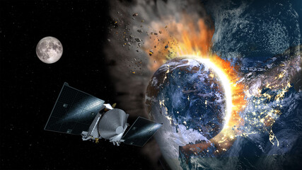 Wall Mural - technological disaster from space. elements of this image furnished by nasa.