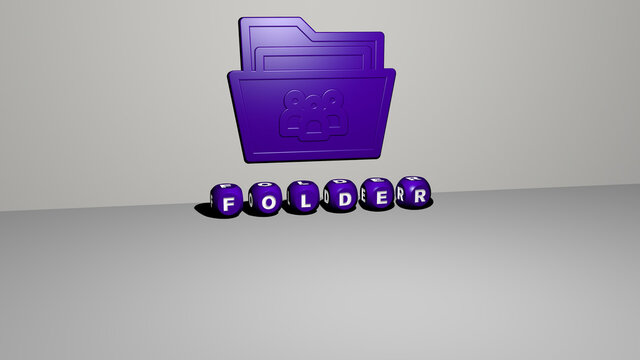 3D illustration of FOLDER graphics and text made by metallic dice letters for the related meanings of the concept and presentations. business and background