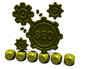 Poster - 3D graphical image of engine vertically along with text built by metallic cubic letters from the top perspective, excellent for the concept presentation and slideshows. illustration and car