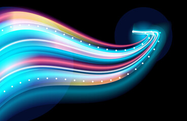 Wall Mural - Abstract Colorful light trails with motion blur effect, speed background. futuristic neon light effect. Speed of light concept background