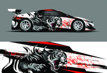 Car Wrap, Decal, Vinyl Sticker Designs Concept. Auto Design Geometric Stripe Tiger Background For Wrap Vehicles, Race Cars, Cargo Vans, And Livery