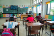 © visoot - Elementary school wear mask for protect corona virus with teacher in classroom online,Education,Elementary school,Learning and people concept.
