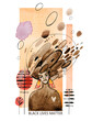 Watercolor illustration of african american girl in modern futuristic style with the slogan Black Lives Matter. Abstract elements are arranged on a vertical strip and isolated on a white background