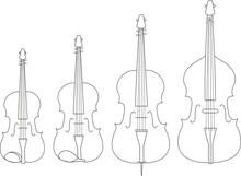 Simple Line Drawing Of Violin, Viola, Violoncello, Double Bass Musical Instruments