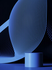 Poster - Minimal background for branding and product presentation. Blue podium with subtle circular geometric pattern. 3d rendering illustration. Clipping path of each element included.