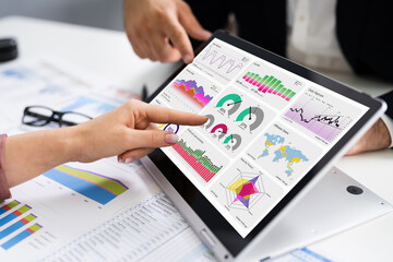 Poster - Financial Analyst Using Convertible Laptop Screen