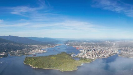 Canvas Print - Downtown Vancouver, British Columbia, Canada. Aerial Panoramic View of the Modern Urban City, Stanley Park, Harbour and Port. Viewed from Airplane Above during a sunny day.