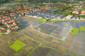 Wall Mural - land plot in aerial view. gps registration survey of property, real estate for map with location, ar