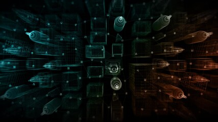 Poster - smart city, digital cyberspace with particles and digital data network connections, 5g high-speed co