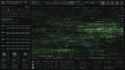 Poster - Futuristic holographic data sequence simulation of artificial neural networks intelligence analysis head up display background