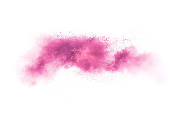 Wall Mural - Explosion of pink colored powder isolated on white background.