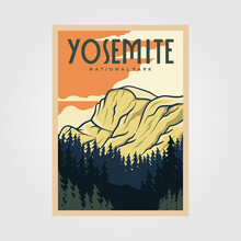 Yosemite National Park Vintage Poster Outdoor Vector Illustration Design