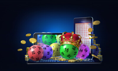 Wall Mural - Abstract concept image of profitable online gambling on the outcome of lottery games. 3D rendered illustration on a dark background 