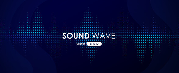Sound wave. Digital music equalizer. Beautiful abstract minimal background. Simple modern style. Blue neon color. Pulse line. Volume. Flat style vector illustration.