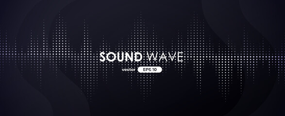 Sound wave. Digital music equalizer. Beautiful abstract minimal background. Simple modern style. Black and white color. Pulse line. Volume. Flat style vector illustration.
