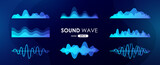 Fototapeta  - Sound wave set. Digital music equalizer. Beautiful abstract minimal background. Simple modern style. Blue neon color. Pulse line. Volume. Flat style vector illustration.