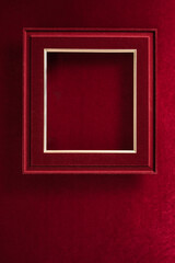Aufkleber - Blank Red Christmas felt photo frame on velvet red felt fabric  top view winter holiday background